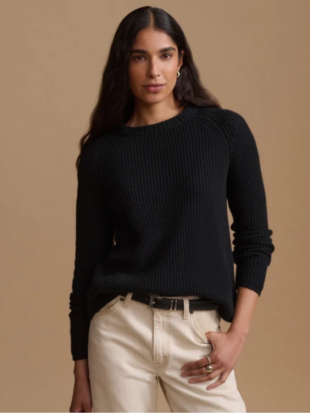 Jenni Kayne Cashmere Fisherman Sweater Pullover Ribbed Black Women Medium